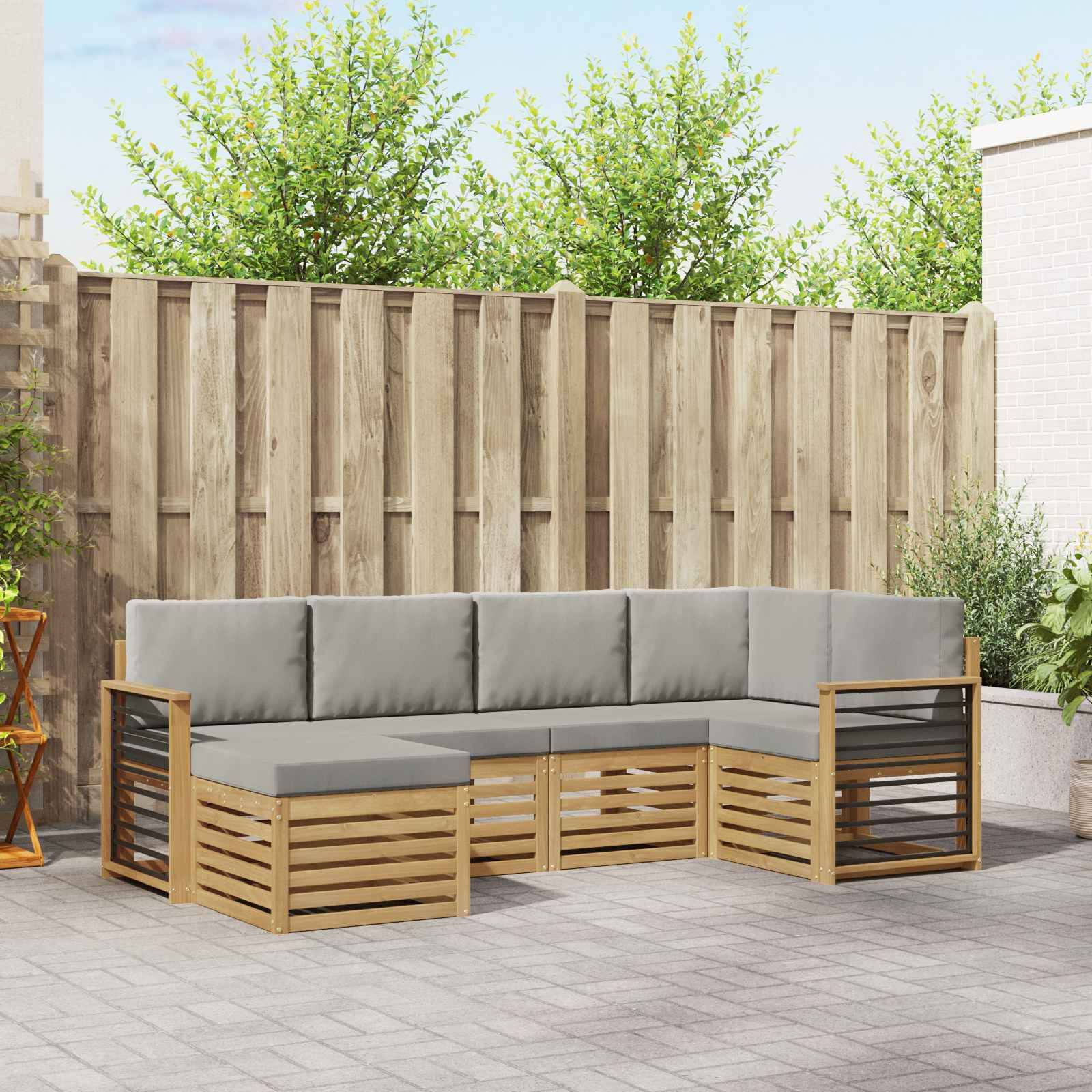 vidaXL Outdoor-Sofagarnitur 6 pcs Weiß und Hellgrau Polyester