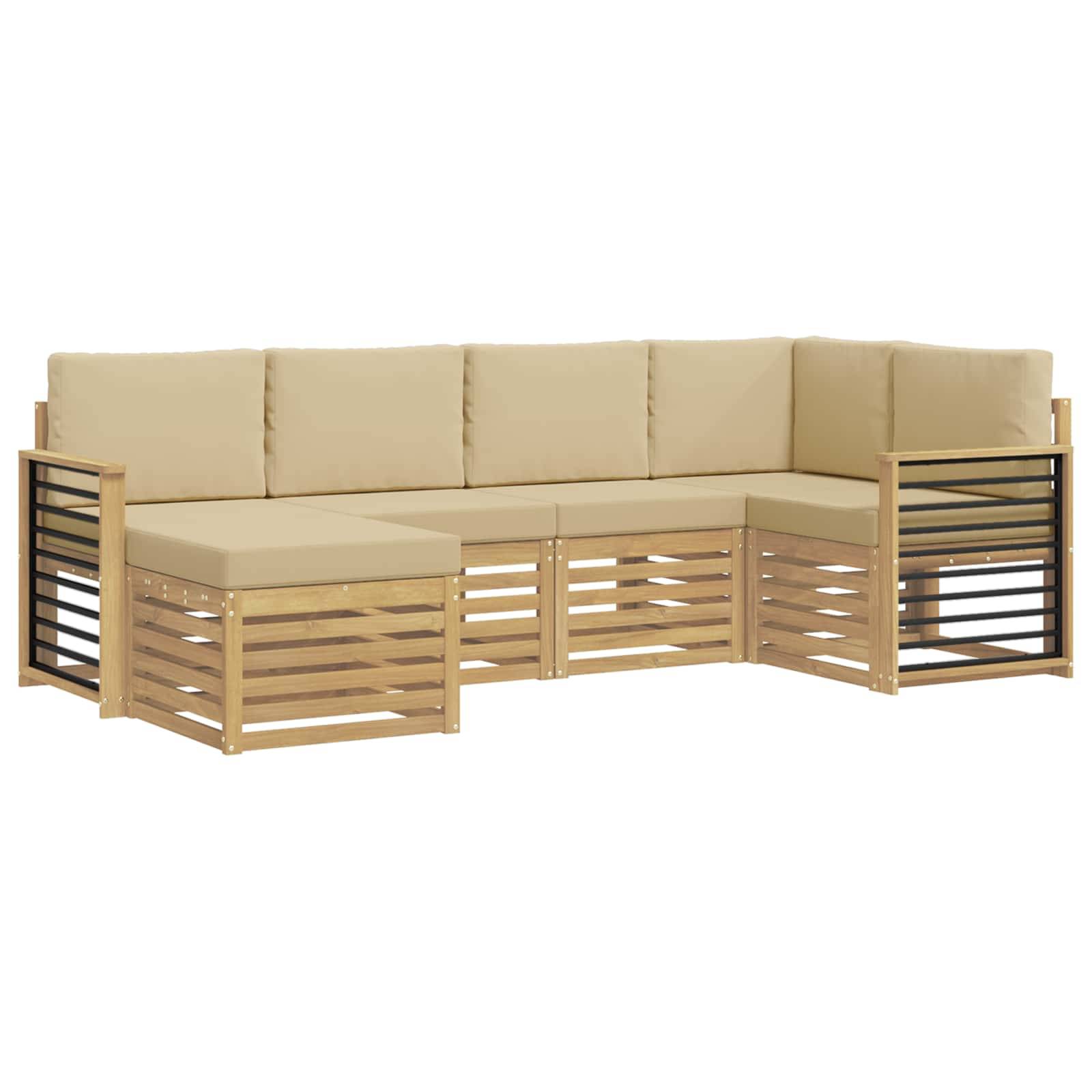 vidaXL Outdoor-Sofagarnitur 6 pcs Weiß und Beige Polyester
