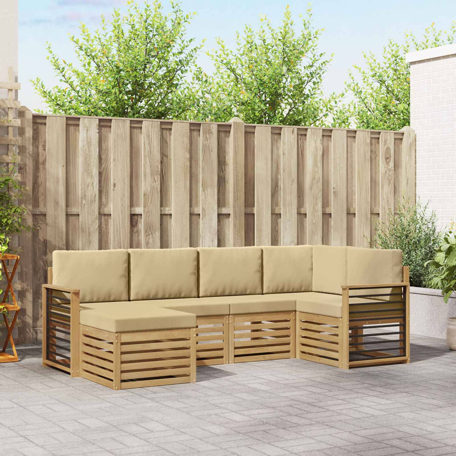 vidaXL Outdoor-Sofagarnitur 6 pcs Weiß und Beige Polyester