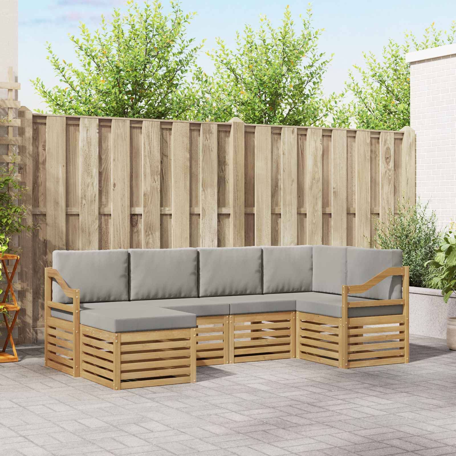 vidaXL Outdoor-Sofagarnitur 6 pcs Weiß und Hellgrau Polyester