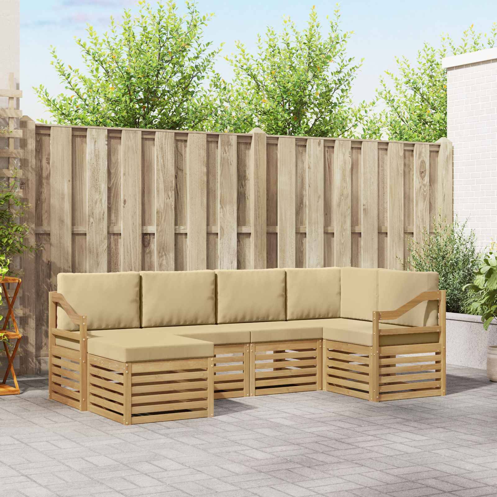 vidaXL Outdoor-Sofagarnitur 6 pcs Weiß und Beige Polyester