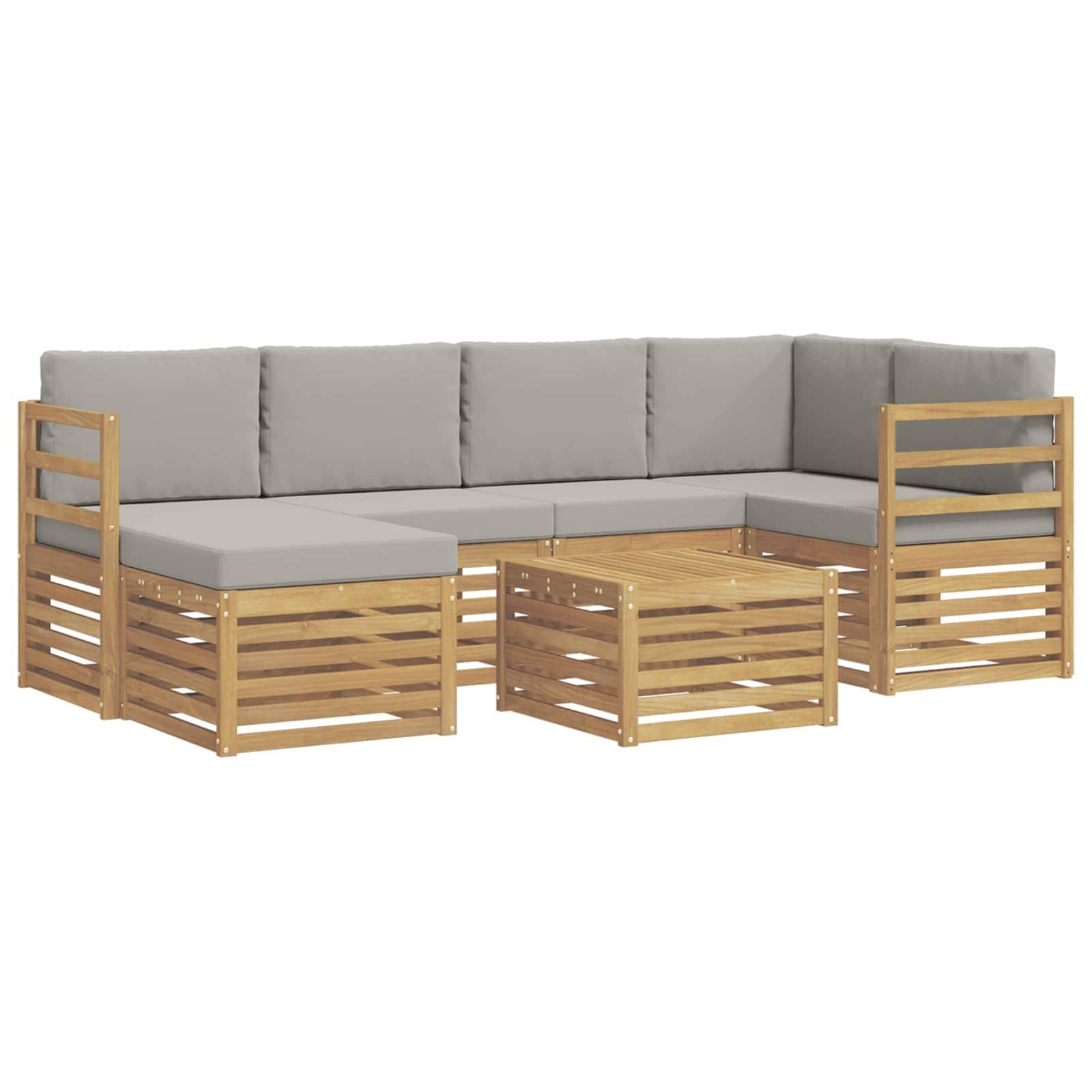 vidaXL Outdoor-Sofagarnitur 7 pcs Weiß und Hellgrau Polyester