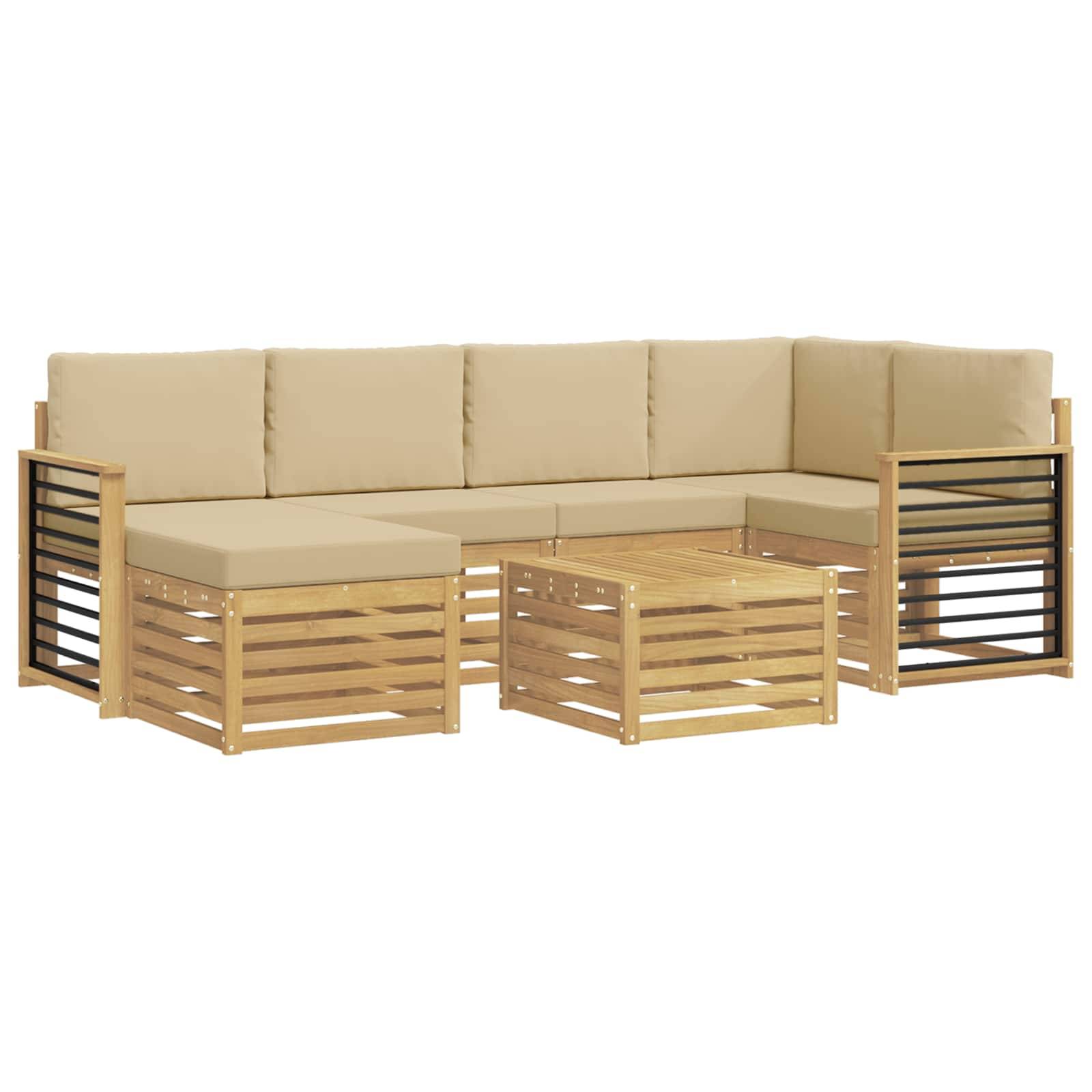vidaXL Outdoor-Sofagarnitur 7 pcs Weiß und Beige Polyester