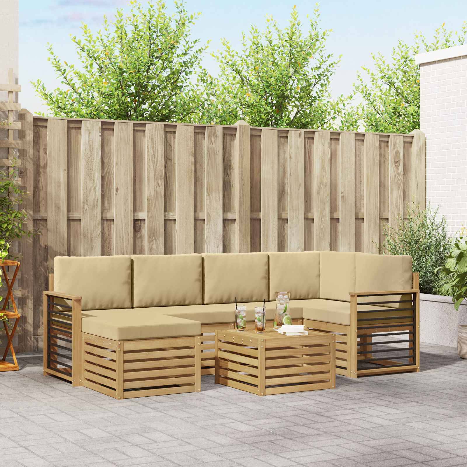 vidaXL Outdoor-Sofagarnitur 7 pcs Weiß und Beige Polyester