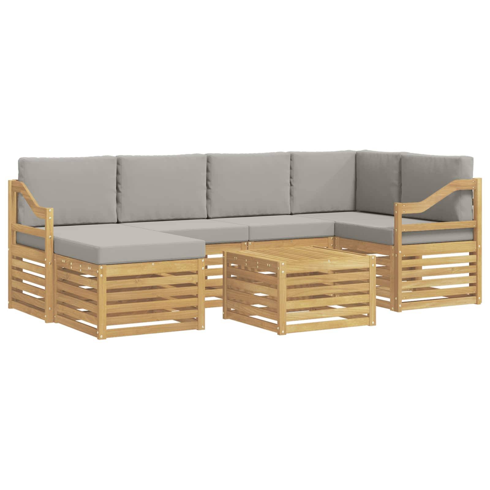 vidaXL Outdoor-Sofagarnitur 7 pcs Weiß und Hellgrau Polyester