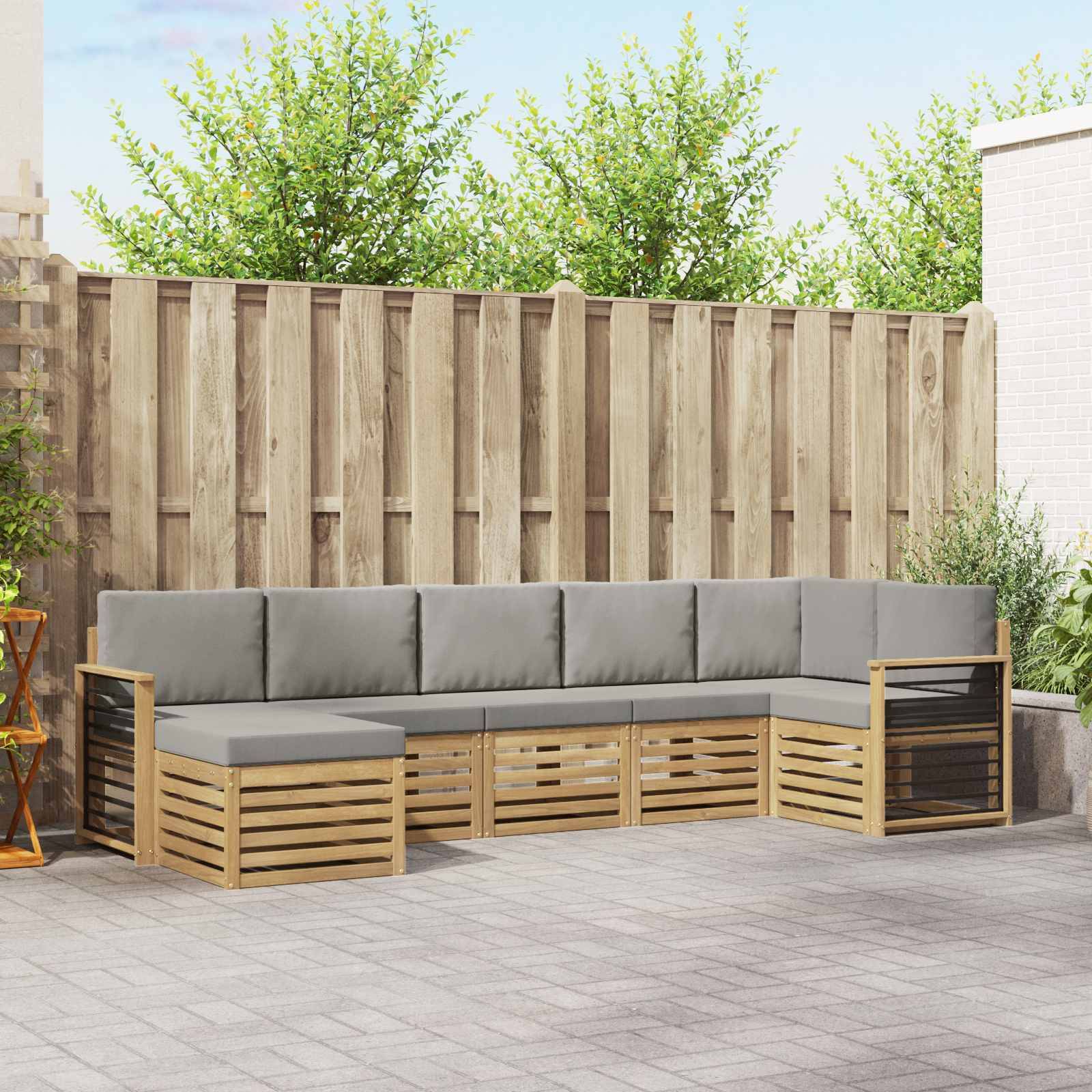 vidaXL Outdoor-Sofagarnitur 7 pcs Weiß und Hellgrau