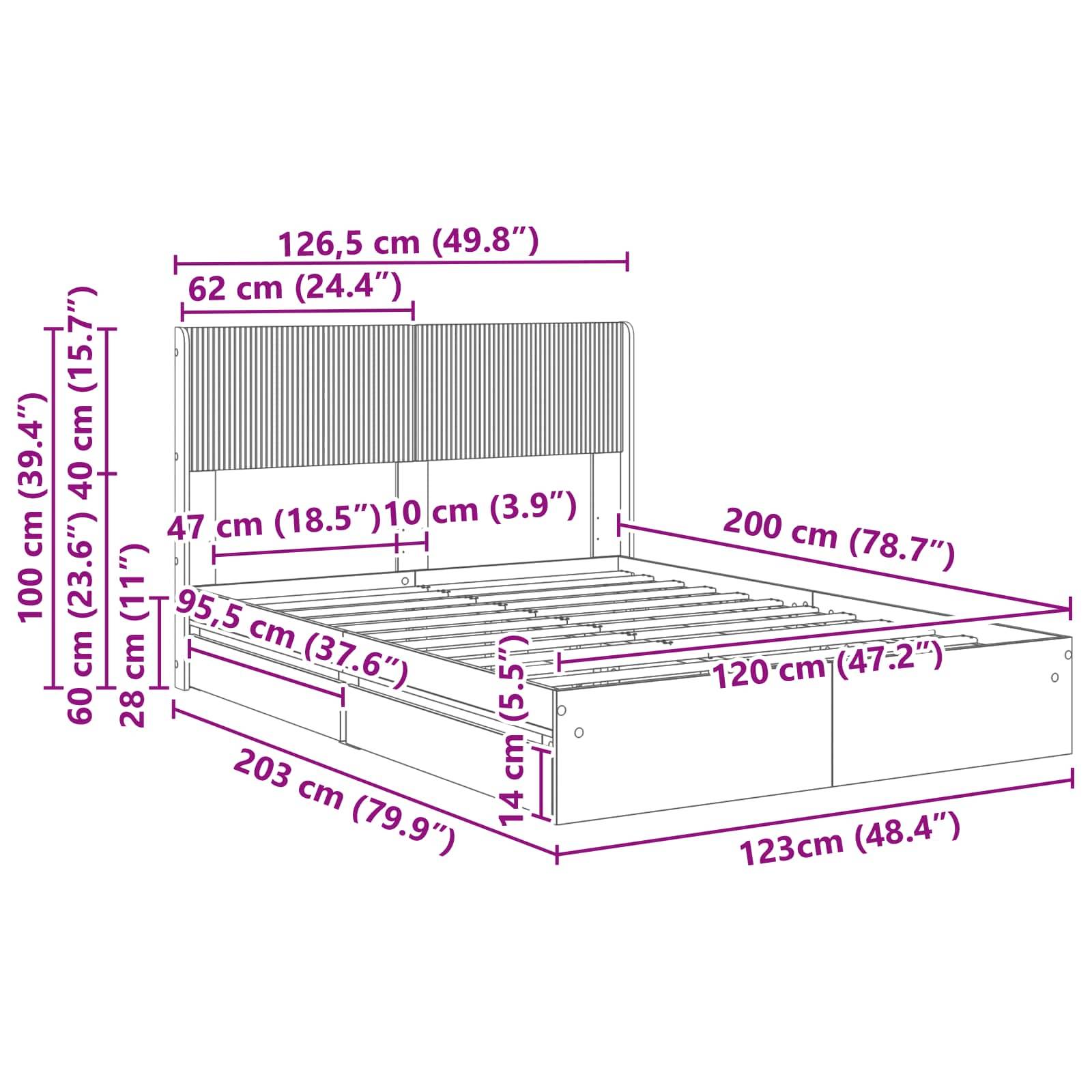 vidaXL Bettgestell mit Stauraum und Kopfteil Sonoma-Eiche 120 x 200 cm