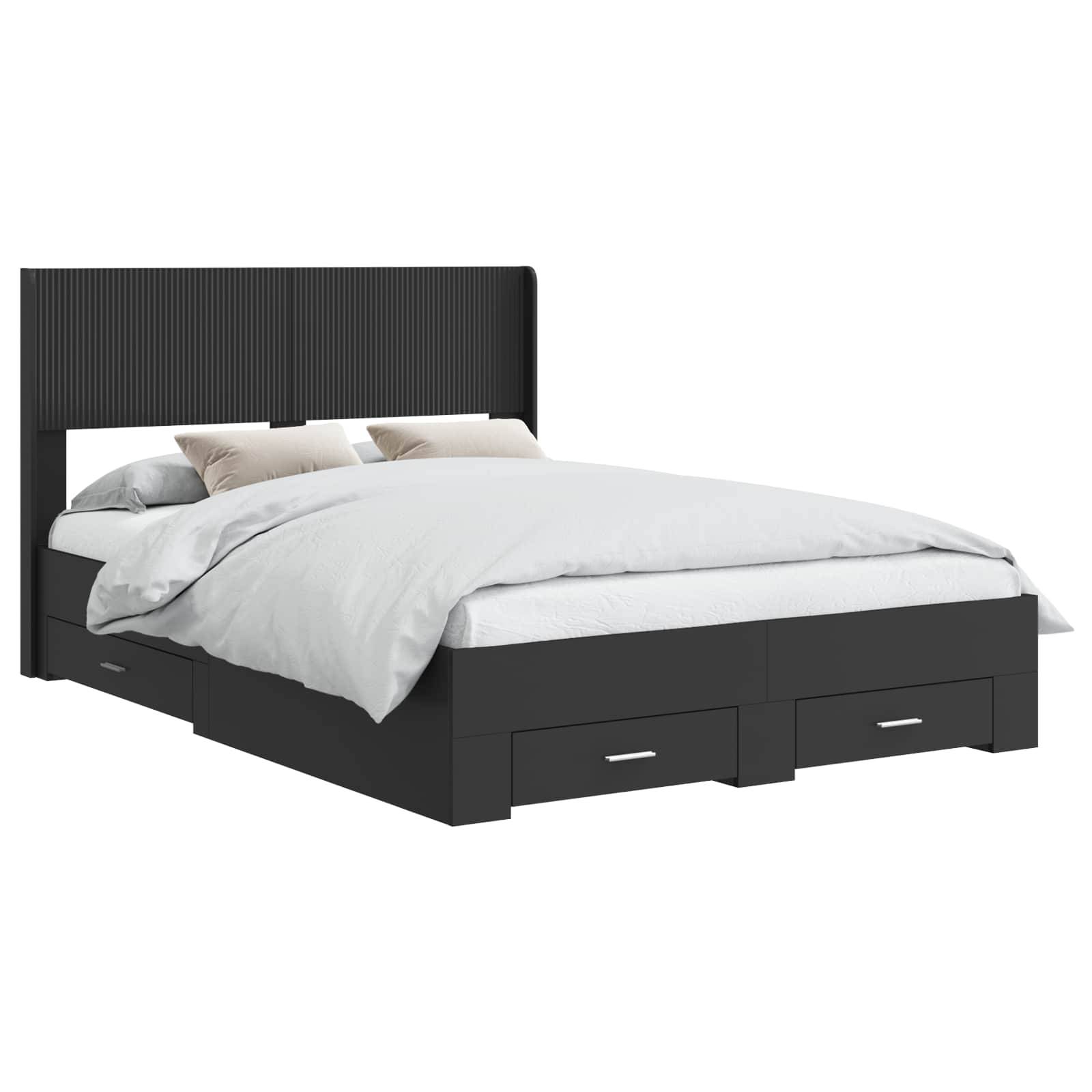vidaXL Bettgestell mit Stauraum und Kopfteil Schwarz 135 x 190 cm