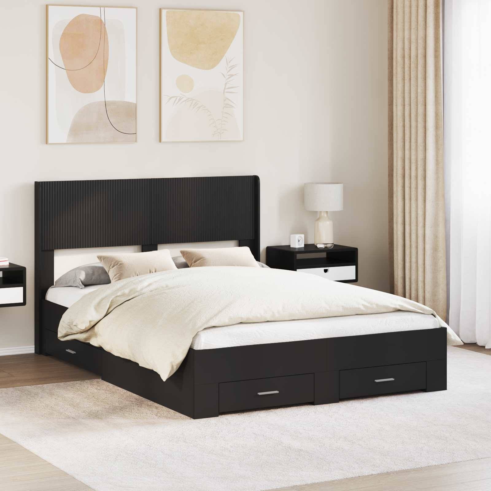 vidaXL Bettgestell mit Stauraum und Kopfteil Schwarz 135 x 190 cm