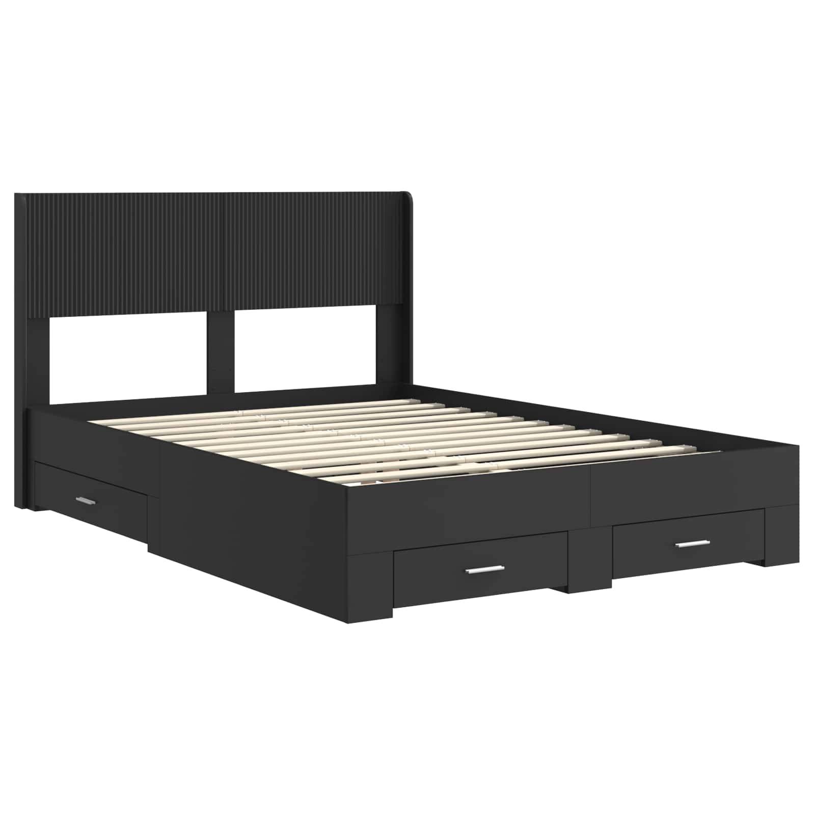 vidaXL Bettgestell mit Stauraum und Kopfteil Schwarz 135 x 190 cm