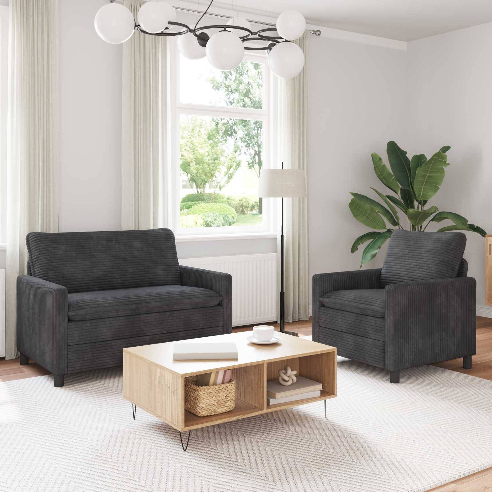 vidaXL Sofa Set 2 pcs Dunkelgrau Polyester