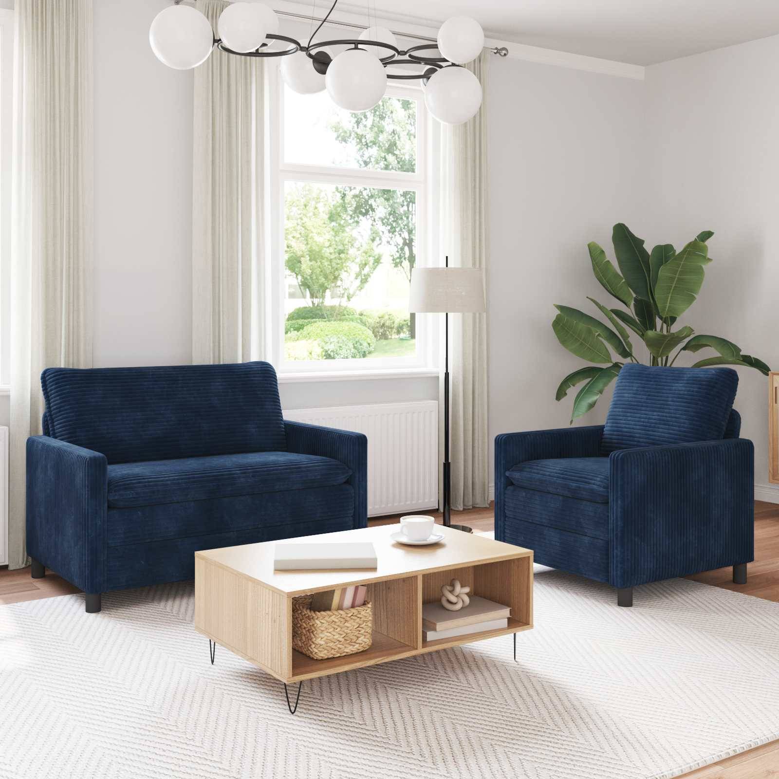vidaXL Sofa Set 2 pcs Marineblau Polyester