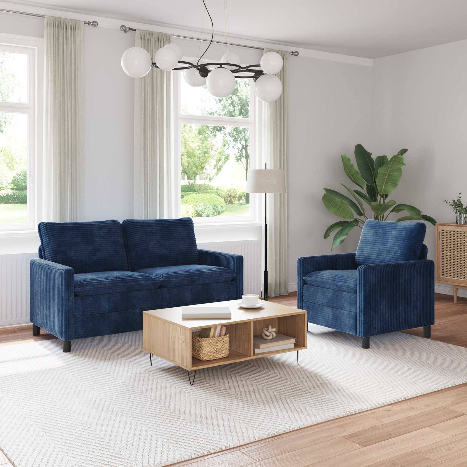 vidaXL Sofa Set 2 pcs Marineblau Polyester
