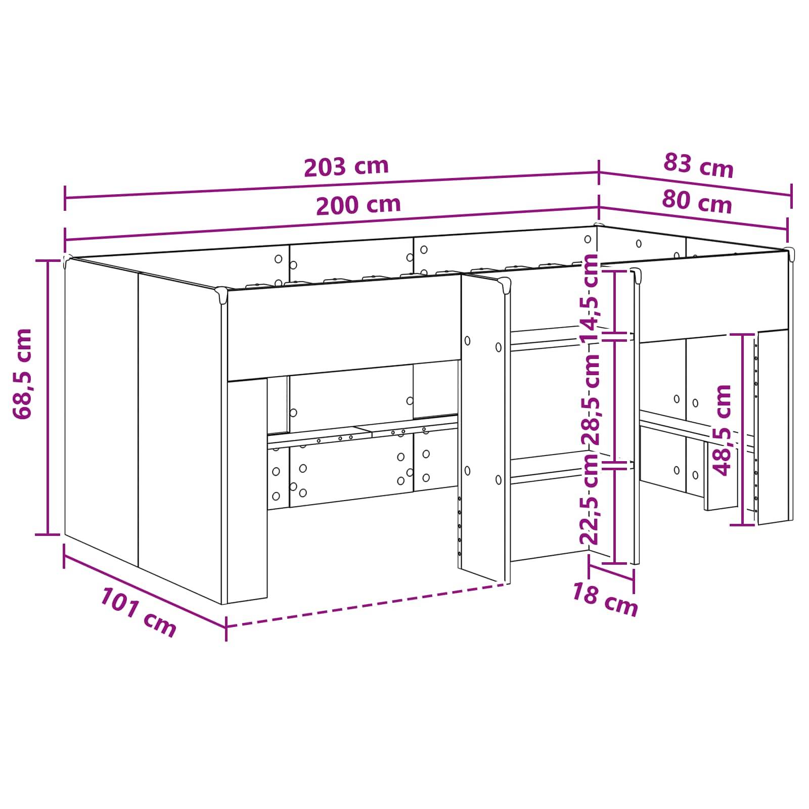 vidaXL Hochbett für Kinder 2 pcs Weiß 80 x 200 cm Holzwerkstoff
