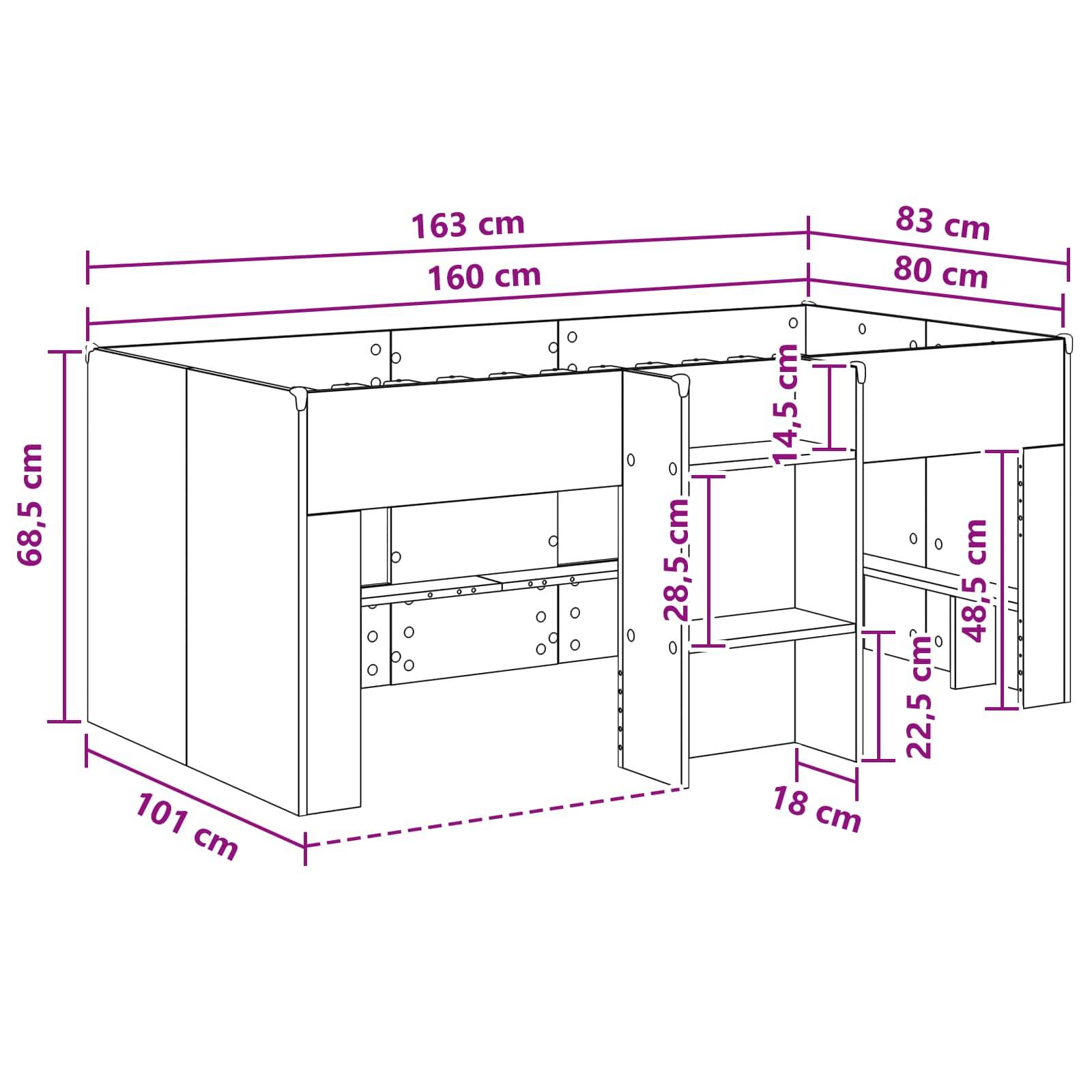 vidaXL Hochbett für Kinder 2 pcs Weiß 163 x 101,1 x 68,5 cm