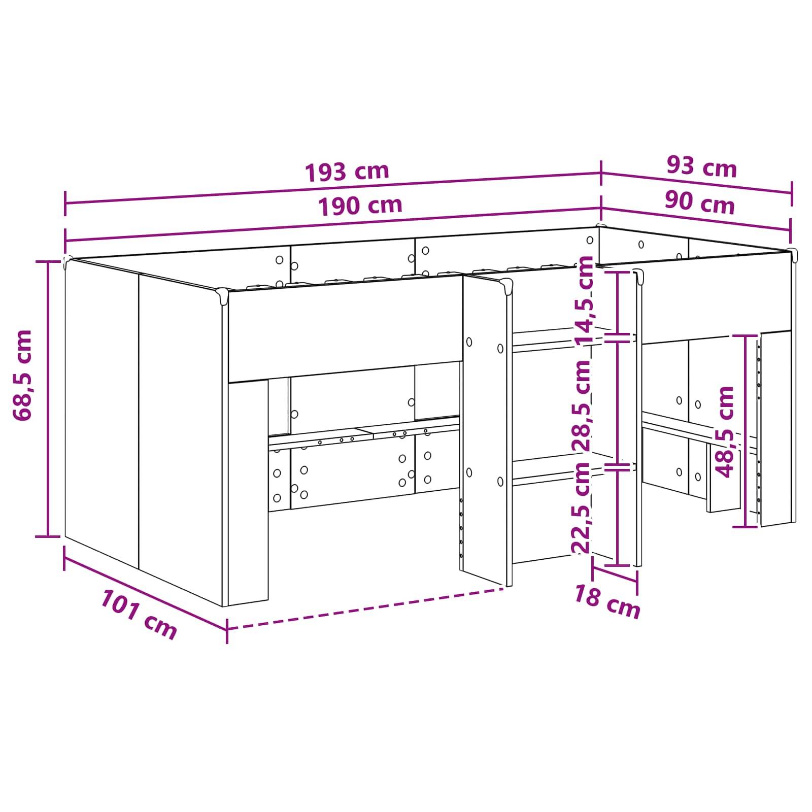vidaXL Hochbett für Kinder 2 pcs Artisan-Eiche 90 x 190 cm