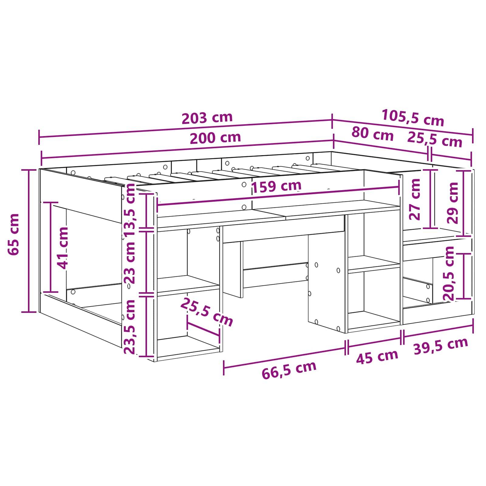 vidaXL Kinderbettgestell mit Stauraum Altholz 80 x 200 cm