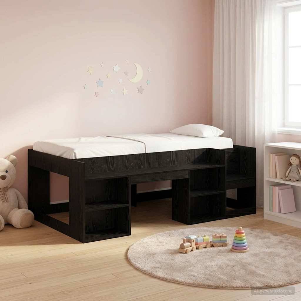 vidaXL Kinderbettgestell mit Stauraum Schwarze Eiche 80 x 200 cm