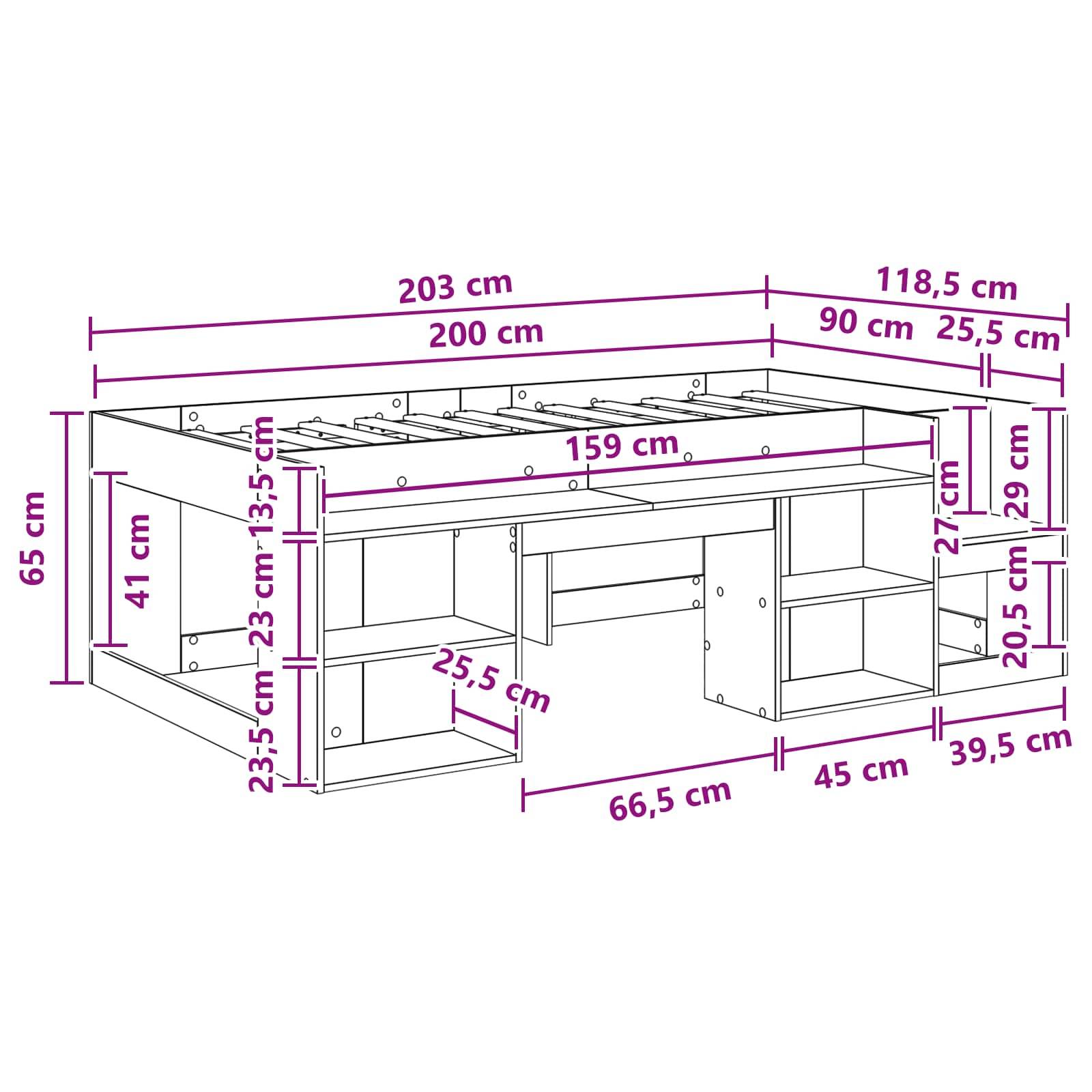 vidaXL Kinderbettgestell mit Stauraum Schwarze Eiche 90 x 200 cm