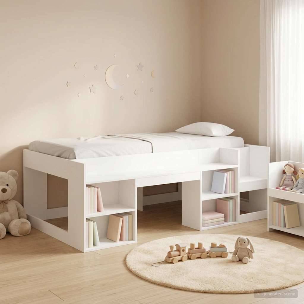 vidaXL Kinderbettgestell mit Stauraum Weiß 90 x 200 cm Holzwerkstoff