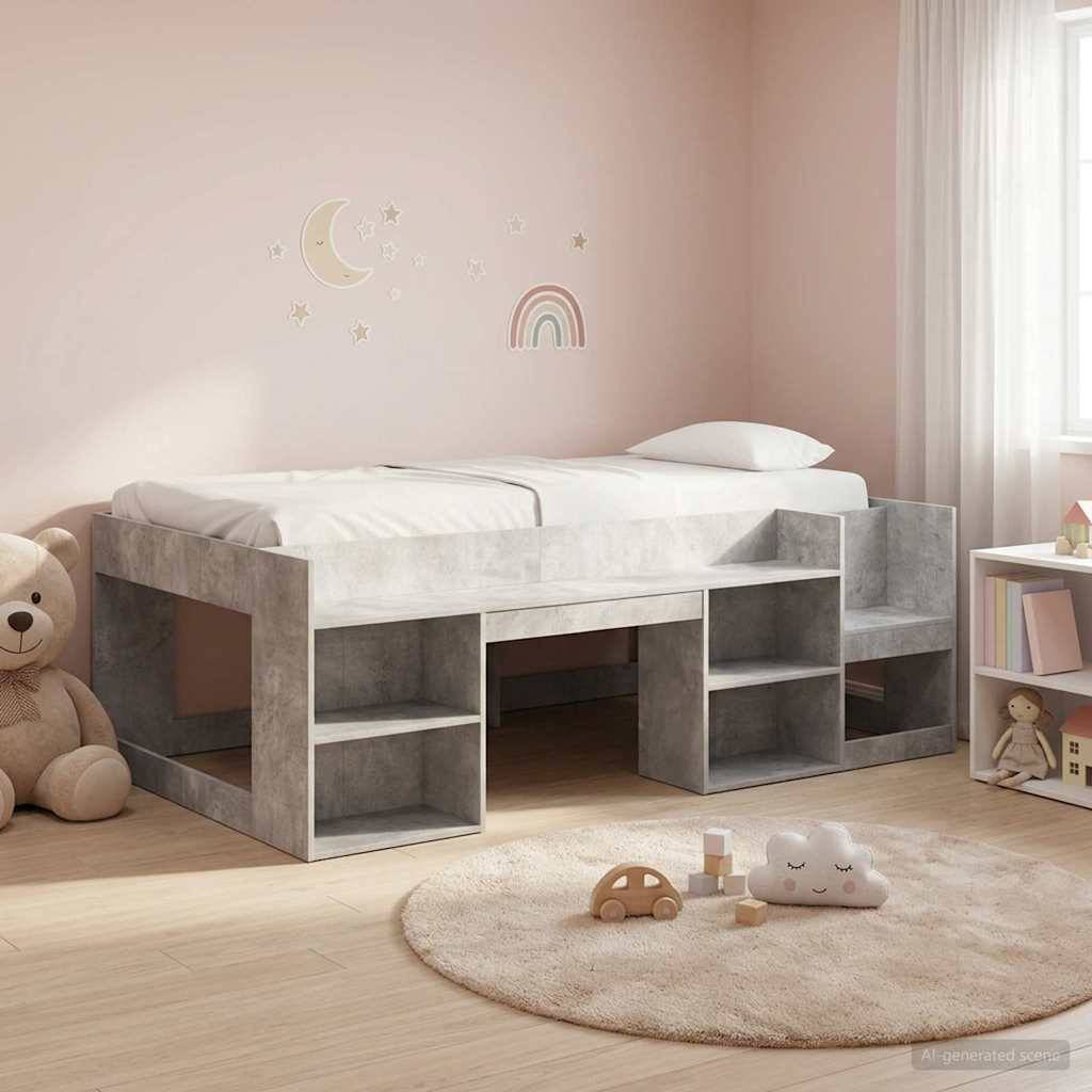 vidaXL Kinderbettgestell mit Stauraum Betongrau 90 x 200 cm