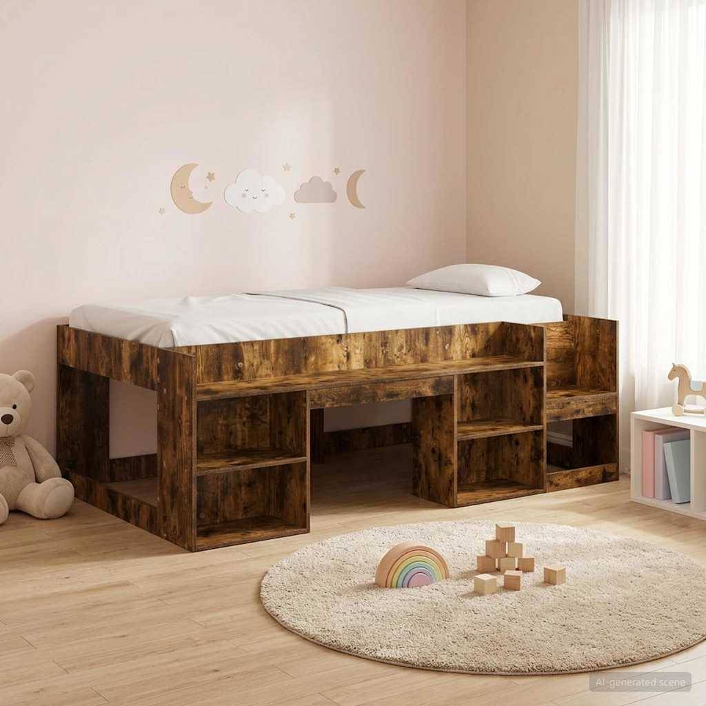 vidaXL Kinderbettgestell mit Stauraum Geräucherte Eiche 90 x 200 cm