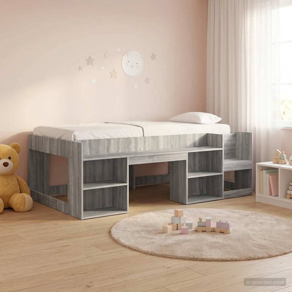 vidaXL Kinderbettgestell mit Stauraum Grau Sonoma 90 x 200 cm