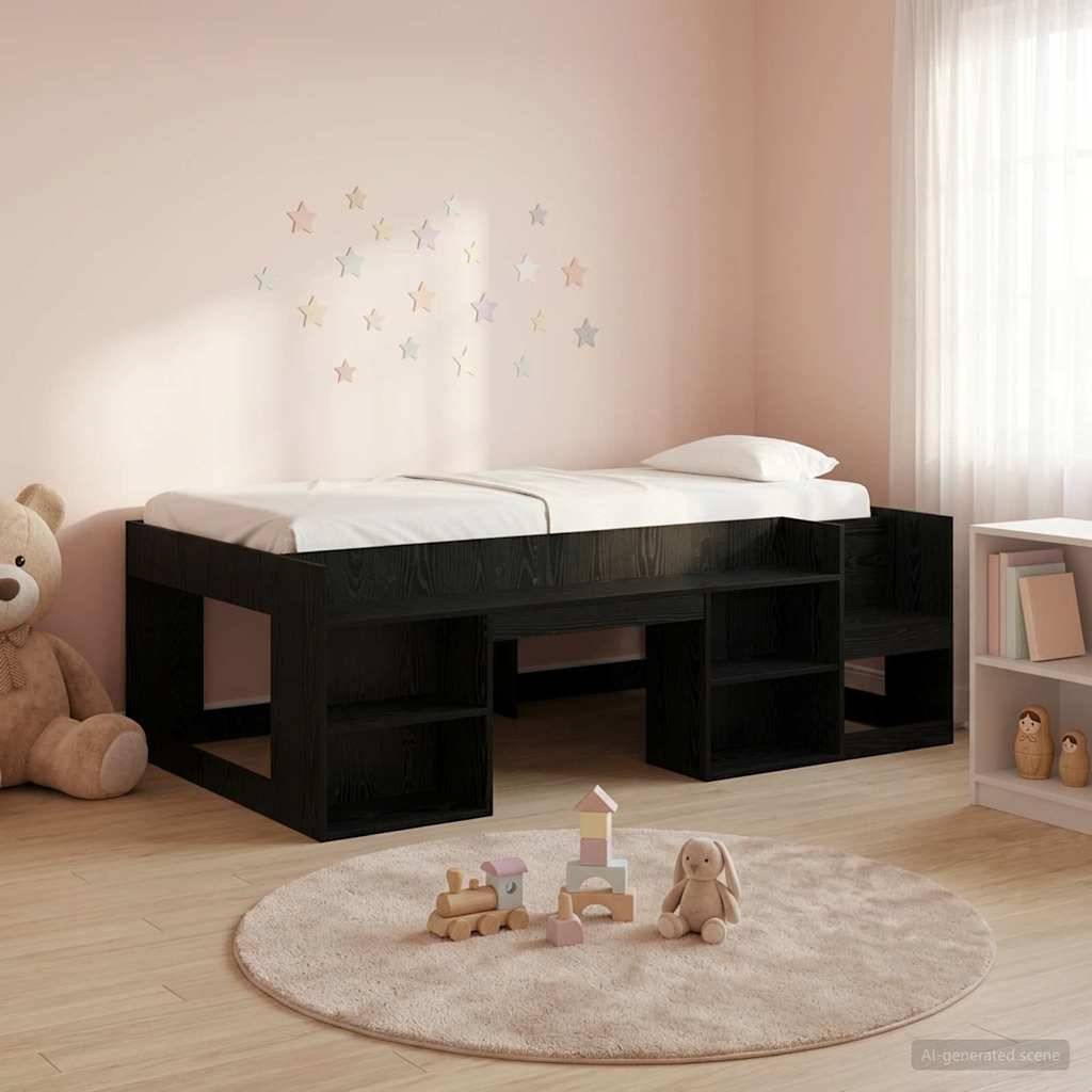 vidaXL Kinderbettgestell mit Stauraum Schwarze Eiche 98,5 x 200 cm