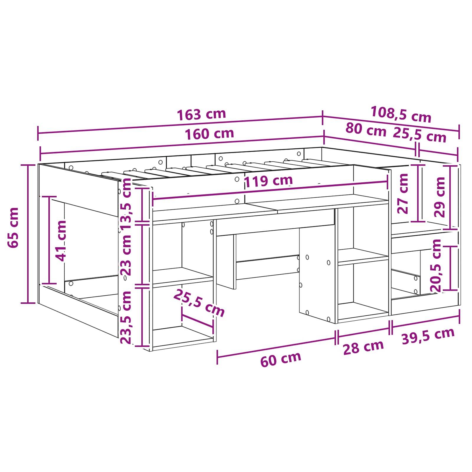 vidaXL Kinderbettgestell mit Stauraum Schwarze Eiche 80 x 160 cm