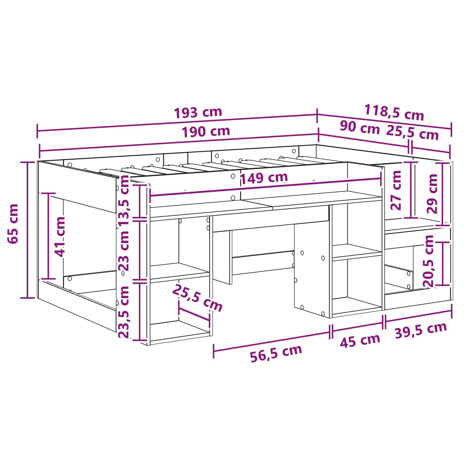 vidaXL Kinderbettgestell mit Stauraum Schwarze Eiche 90 x 190 cm
