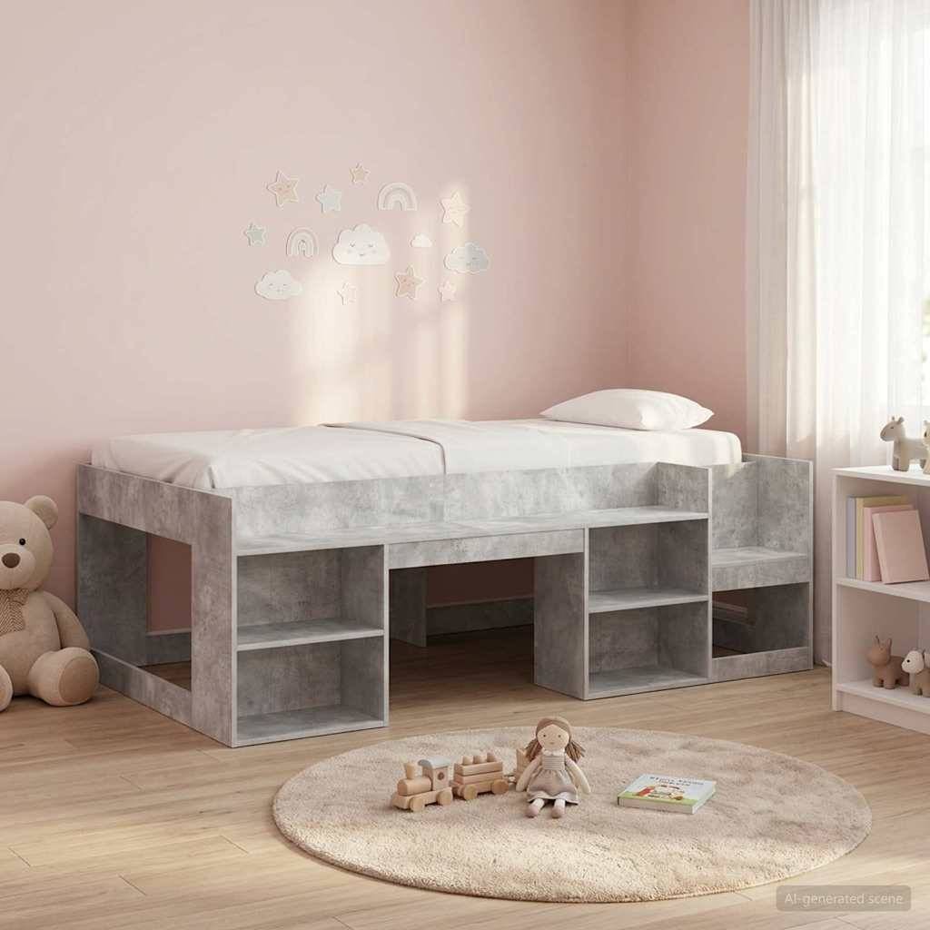 vidaXL Kinderbettgestell mit Stauraum Betongrau 90 x 190 cm