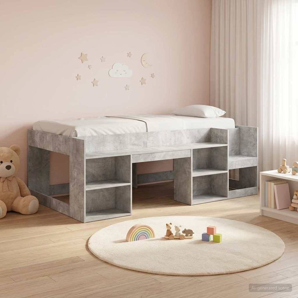vidaXL Kinderbettgestell mit Stauraum Betongrau 75 x 190 cm
