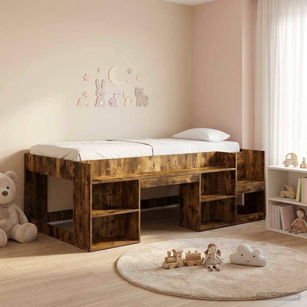 vidaXL Kinderbettgestell mit Stauraum Geräucherte Eiche 75 x 190 cm