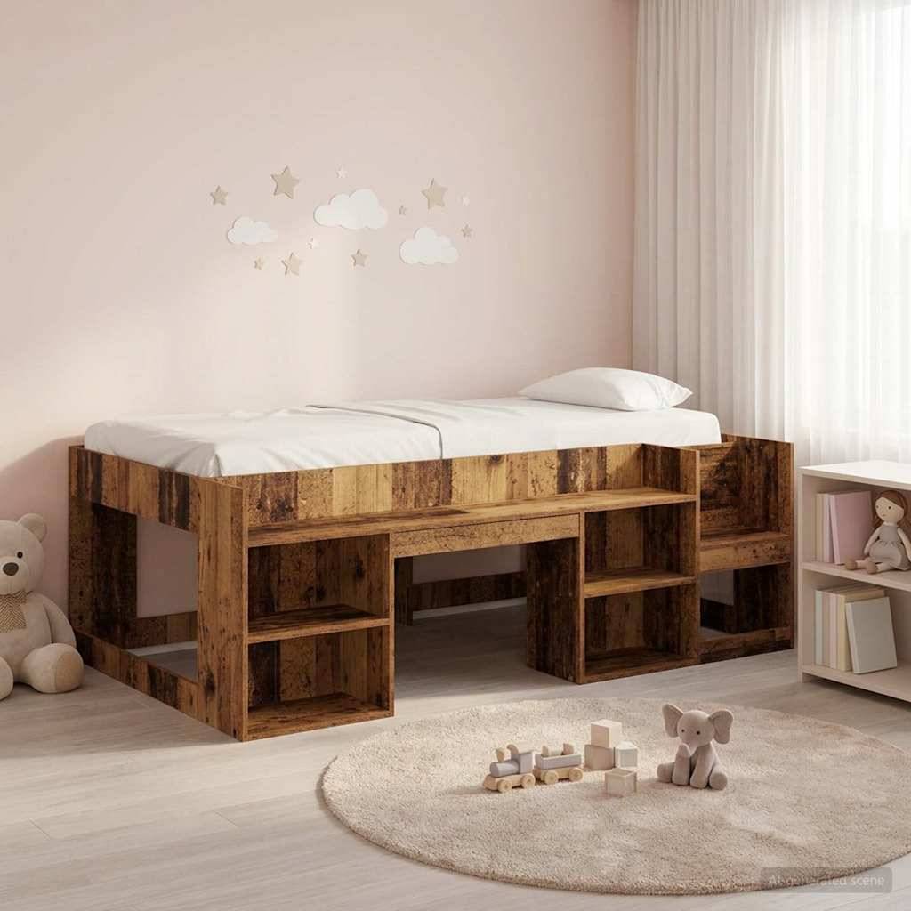vidaXL Kinderbettgestell mit Stauraum Altholz 75 x 190 cm