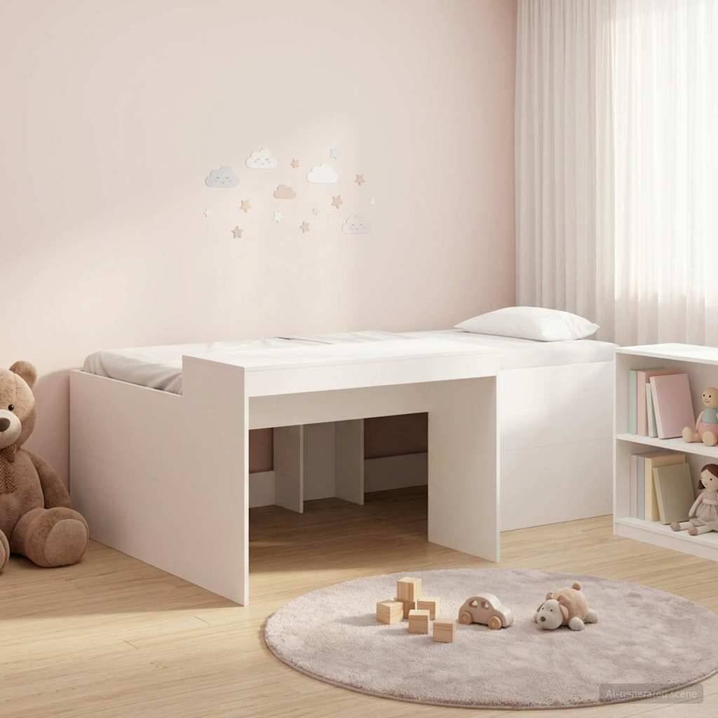 vidaXL Hochbett mit Schreibtisch für Kinder Weiß 80 x 200 cm
