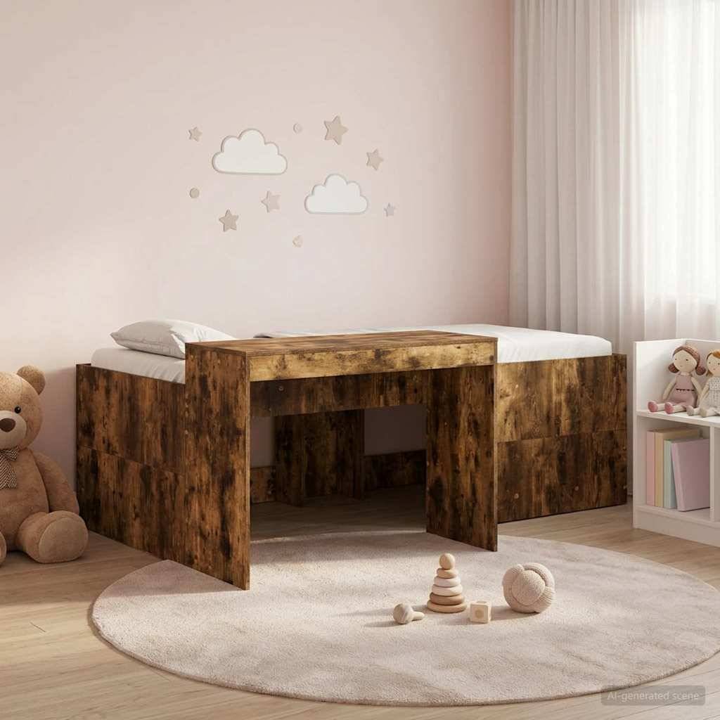 vidaXL Hochbett mit Schreibtisch für Kinder Geräucherte Eiche