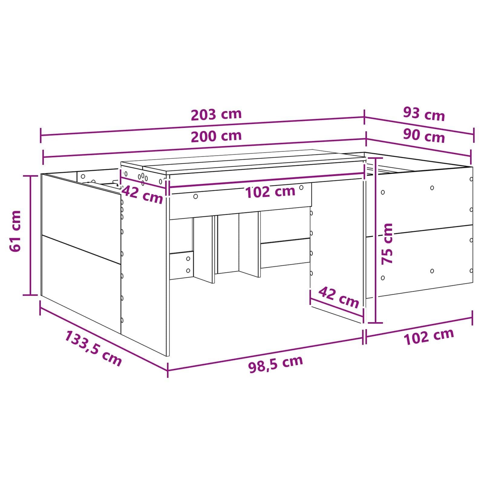 vidaXL Hochbett mit Schreibtisch für Kinder Weiß 90 x 200 cm