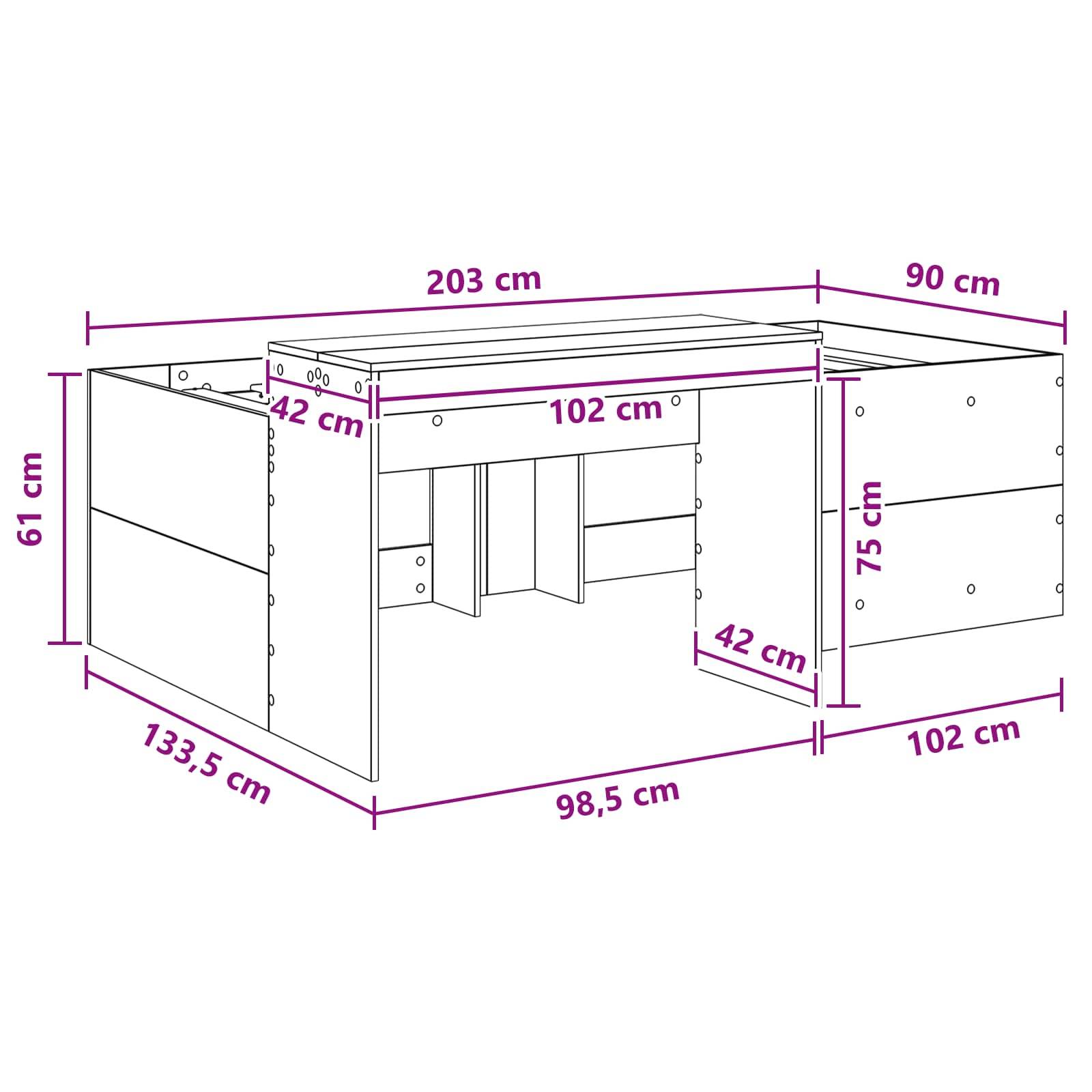 vidaXL Hochbett mit Schreibtisch für Kinder Sonoma-Eiche 90 x 200 cm