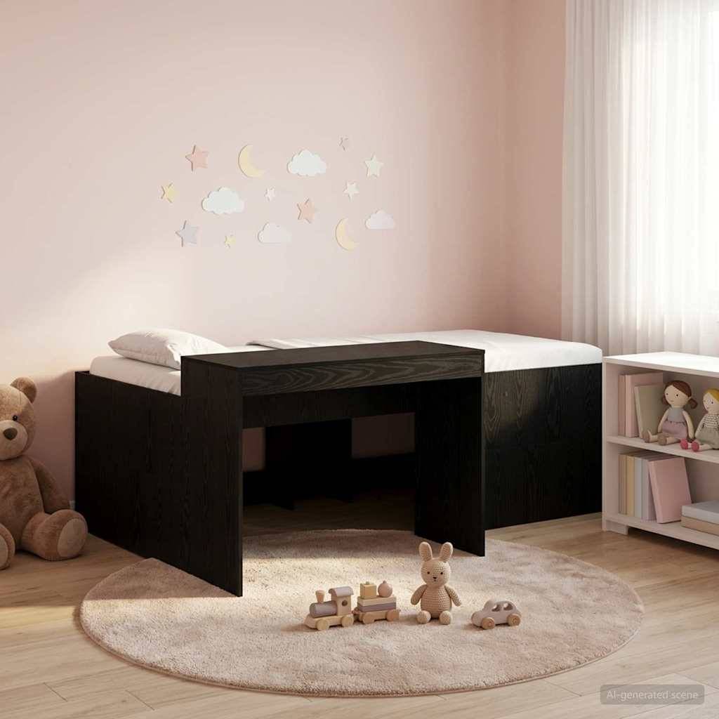 vidaXL Hochbett mit Schreibtisch für Kinder Schwarz 90 x 200 cm