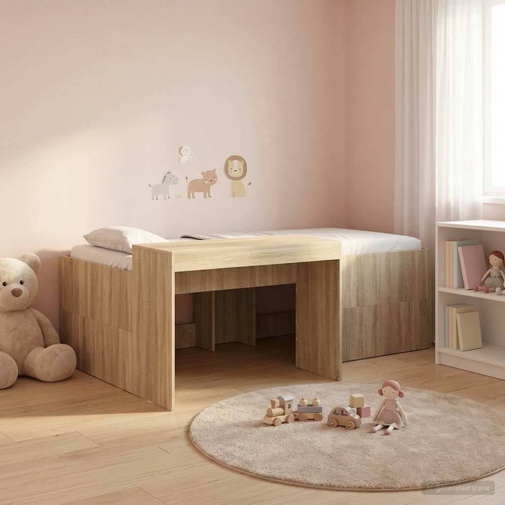 vidaXL Hochbett mit Schreibtisch für Kinder Sonoma-Eiche 90 x 200 cm