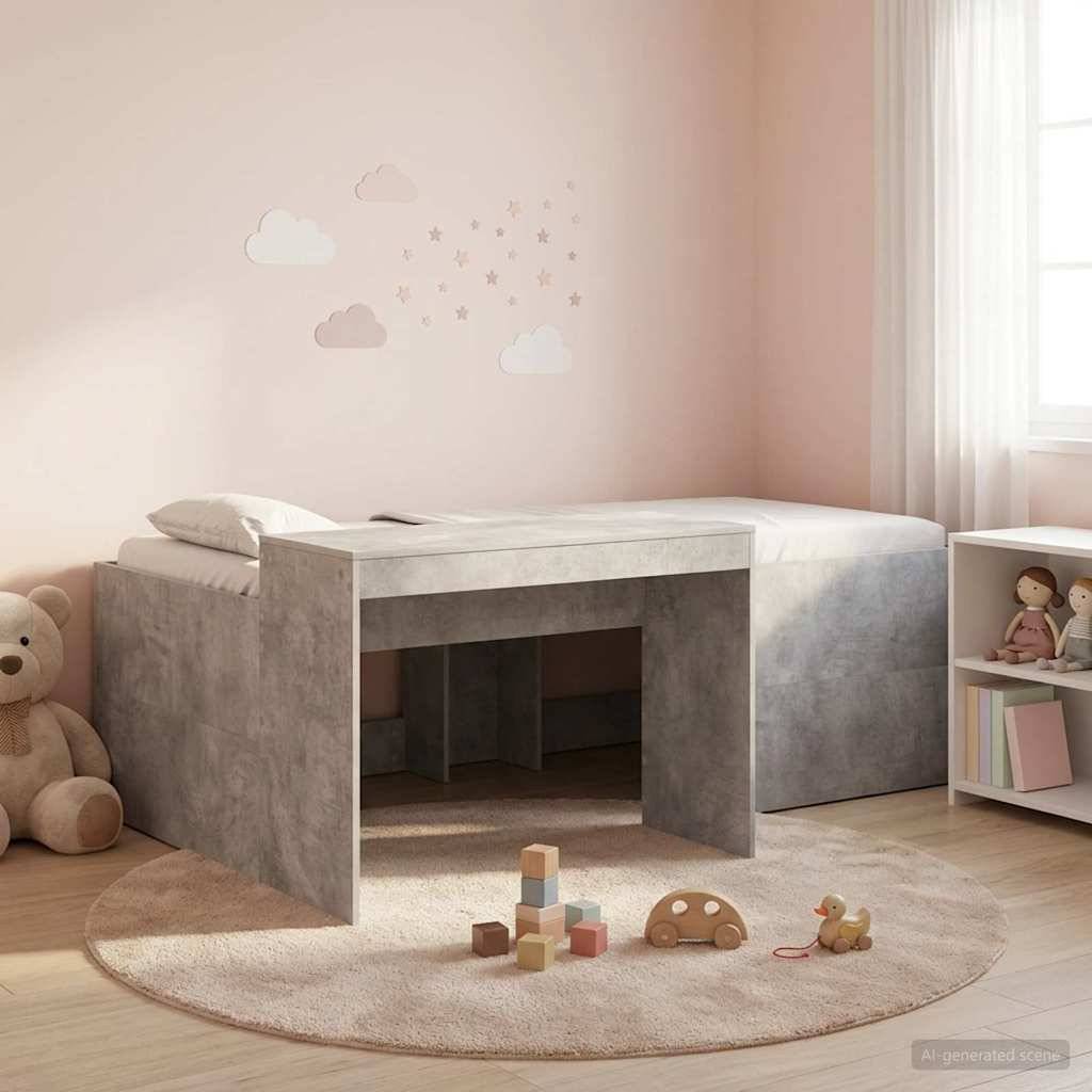 vidaXL Hochbett mit Schreibtisch für Kinder Betongrau 90 x 200 cm