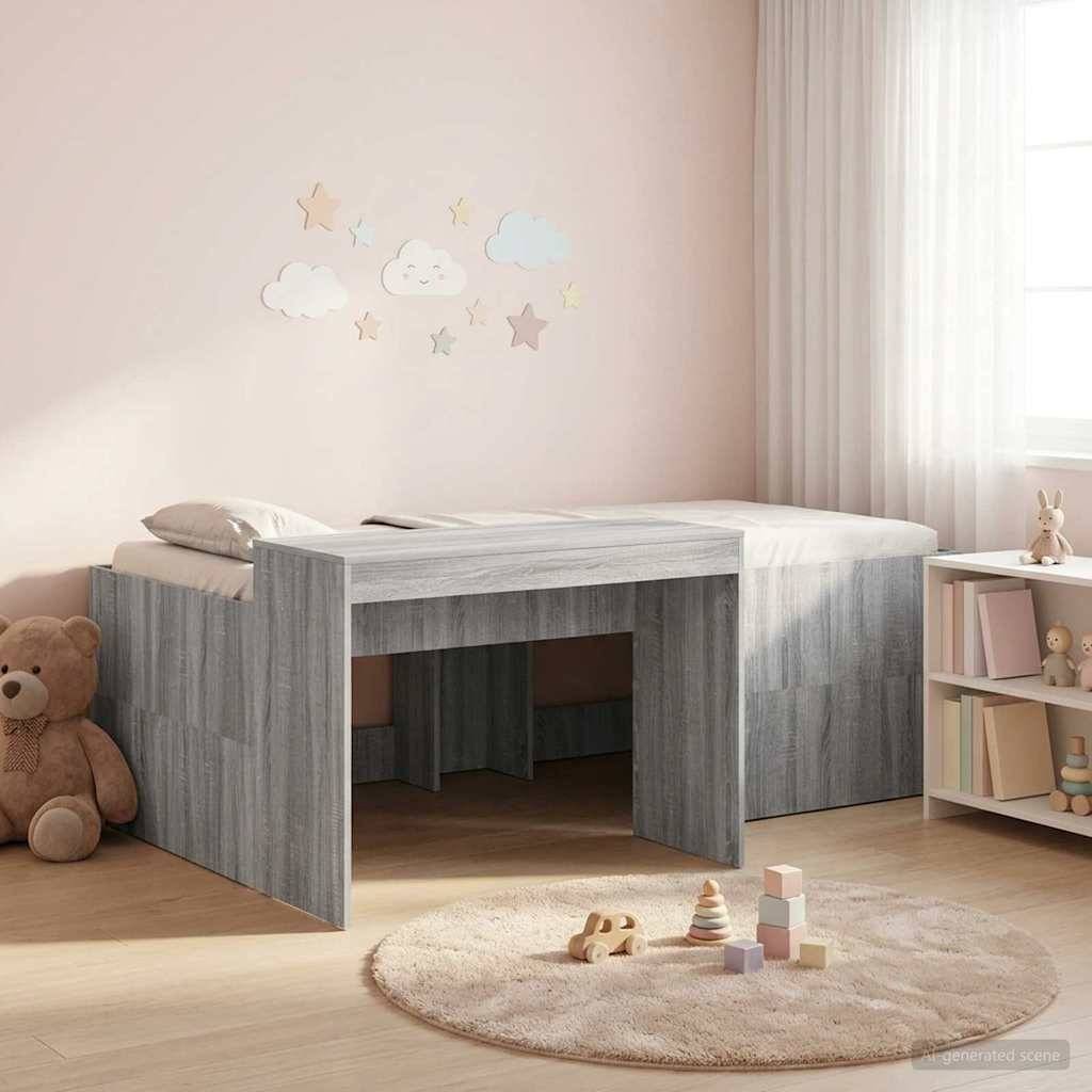 vidaXL Hochbett mit Schreibtisch für Kinder Grau Sonoma 90 x 200 cm