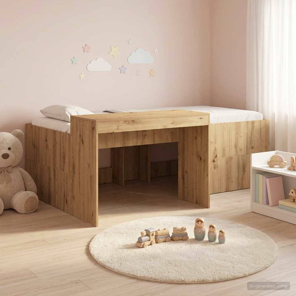 vidaXL Hochbett mit Schreibtisch für Kinder Artisan-Eiche 90 x 200 cm
