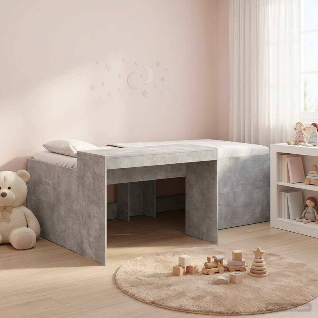 vidaXL Hochbett mit Schreibtisch für Kinder Betongrau 98,5 x 200 cm