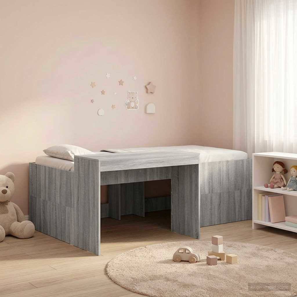 vidaXL Hochbett mit Schreibtisch für Kinder Grau Sonoma 98,5 x 200 cm