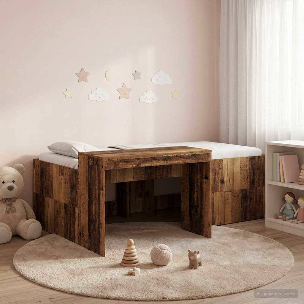 vidaXL Hochbett mit Schreibtisch für Kinder Altholz 98,5 x 200 cm