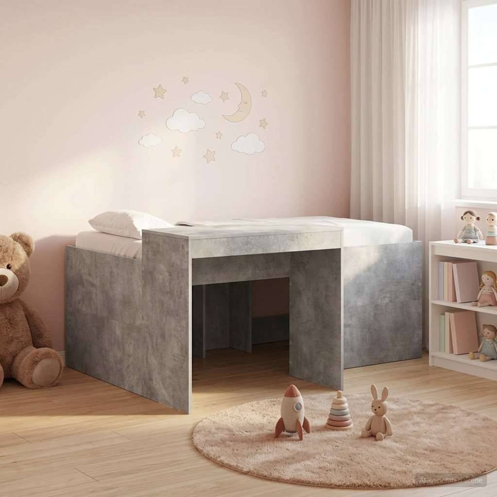 vidaXL Hochbett mit Schreibtisch für Kinder Betongrau 80 x 160 cm