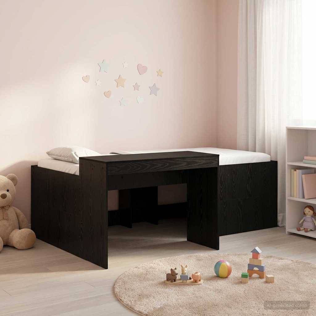 vidaXL Hochbett mit Schreibtisch für Kinder Schwarz 75 x 190 cm