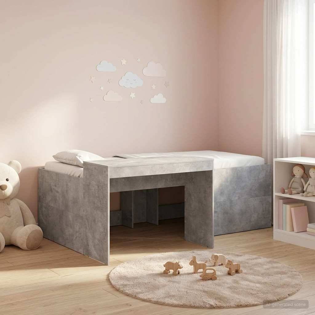 vidaXL Hochbett mit Schreibtisch für Kinder Betongrau 75 x 190 cm