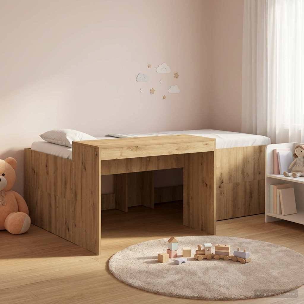 vidaXL Hochbett mit Schreibtisch für Kinder Artisan-Eiche 75 x 190 cm